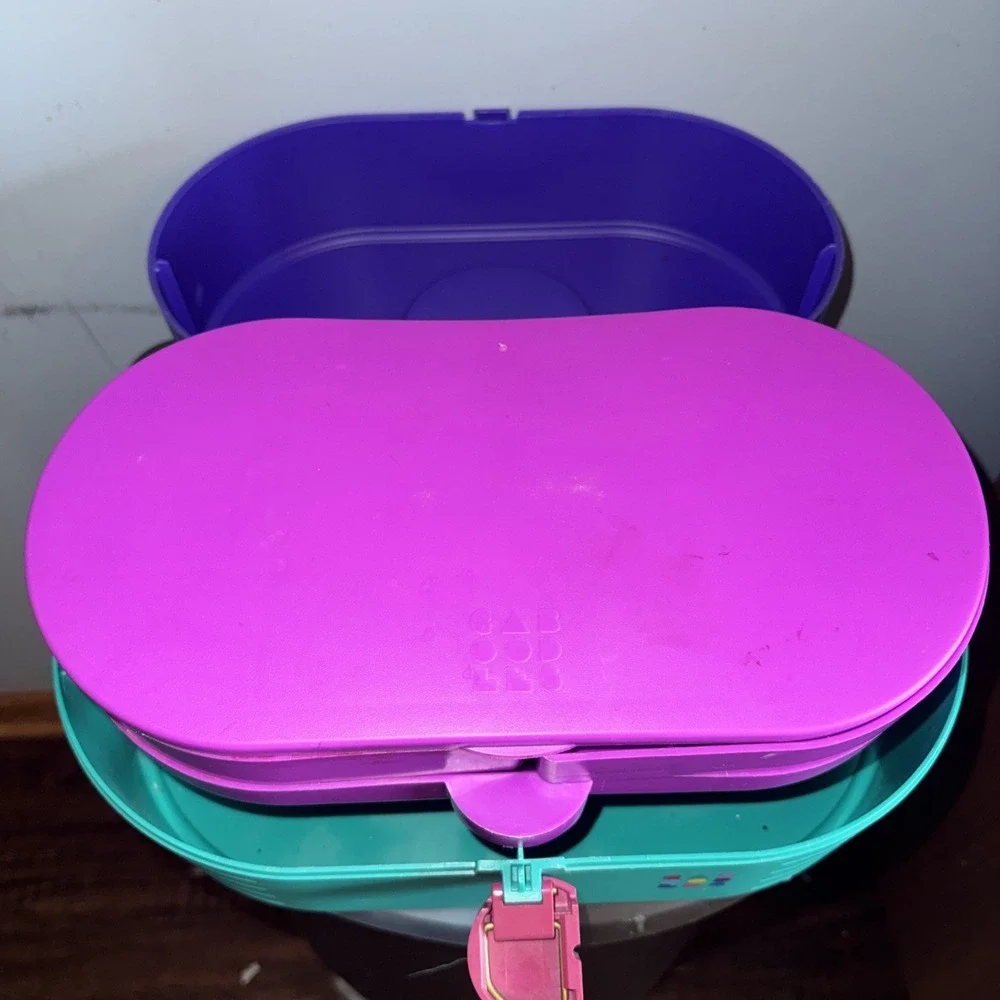 Vtg Caboodles 3 Tier Makeup Case Purple Pink Teal USA 80s 90s Organizer 2640